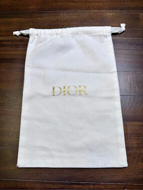 Authentic DIOR Drawstring Dust Bag White Gold Logo Shoe Storage Cover 13"x9"